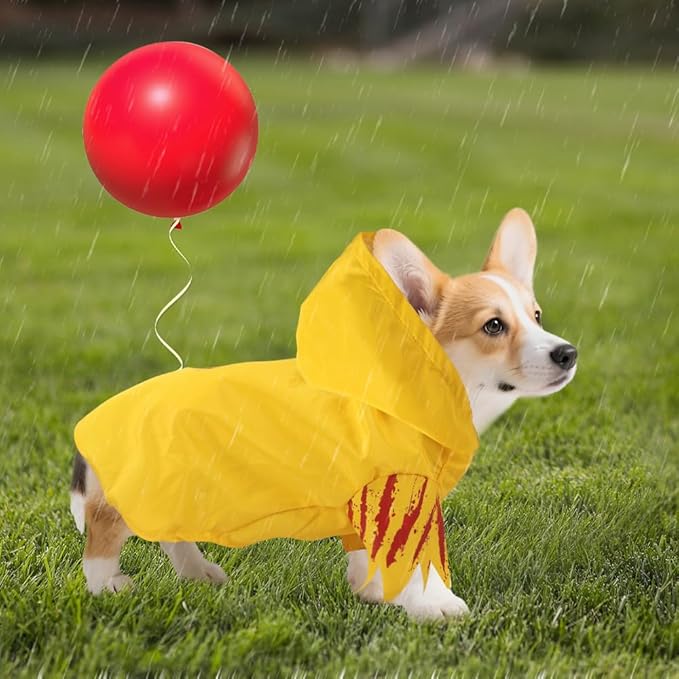 Halloween Dog Costumes,Creepy Pet Bloodstain Raincoat Hooded with Red Balloon for Little Dogs Cats Puppy Cosplay Party Pet Supplies Accessories
