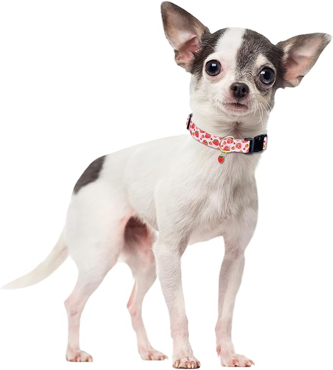 Cute Cotton Dog Collar - Special Design, Soft, Adjustable Strawberry Pink Collar for Small, Medium, Large Female Dogs