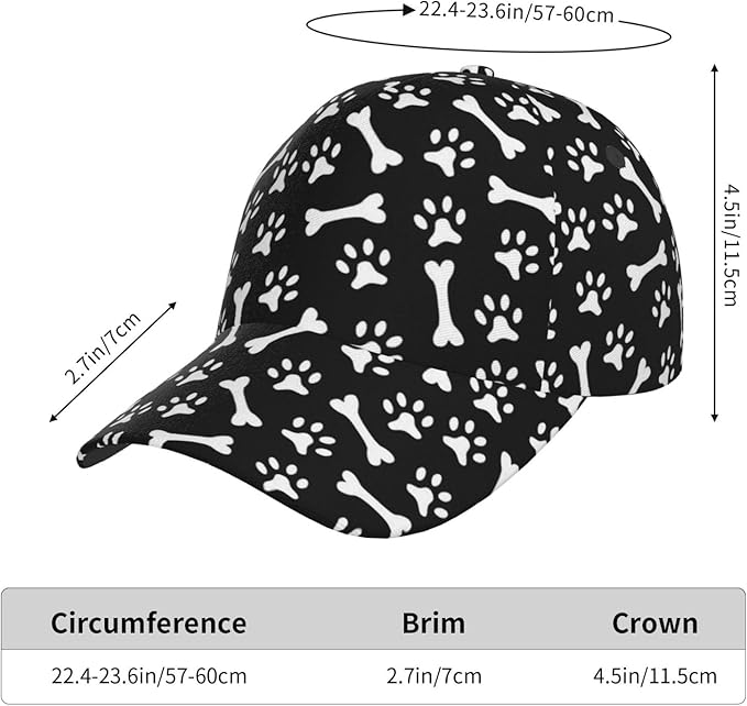 Dog Paw Print Baseball Cap Workout Hats with Adjustable Strap for Men & Women Dad Hat Snapback Hat