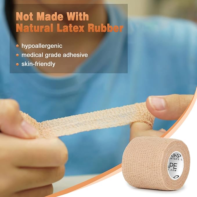 OK TAPE Self Adherent Cohesive Bandages Wrap 12Packs, 2 Inches X 5 Yards, Non-Woven Self Adhesive Athletic Sports wrap Tape, Vet Wrap Bandages Tape, for Thumb Finger Wrist Ankle (Black)