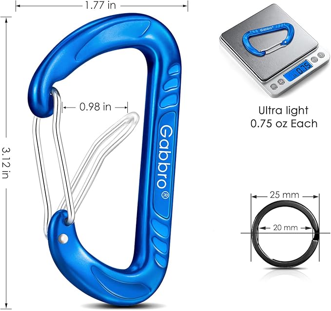 Gabbro Carabiner Clips Heavy Duty, | Wiregate Snap, Screw Locking, Aluminum, Lightweight Caribeener | for Hammock, Hiking, Camping, Water Bottle, Dog Leash Harness, Keychains