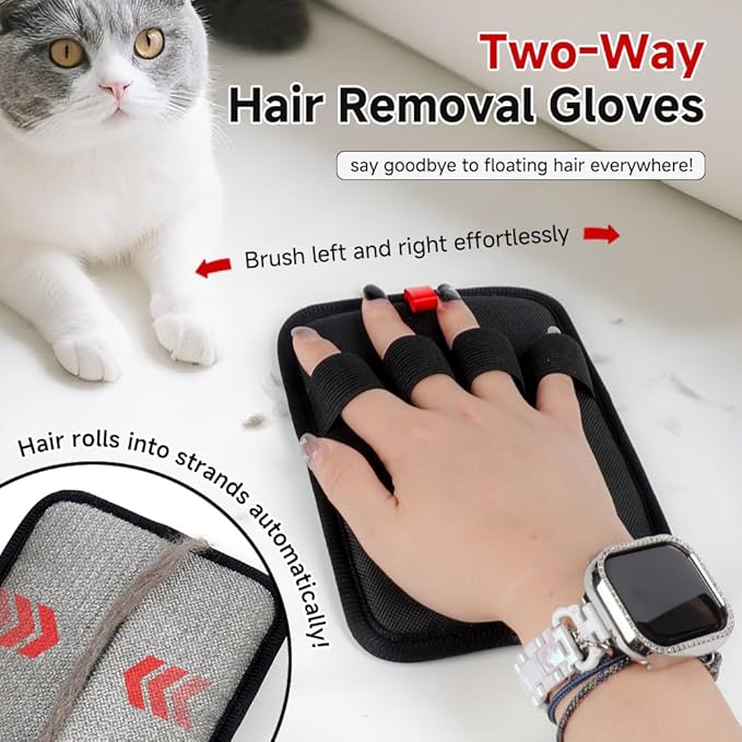 Pet Hair Removal Glove(2Pcs Back)- Reusable Magic Brush for Furniture, Carpet & Bedding. Electrostatic Lint Mitt for Cat & Dog Hair. Upgraded Fur Remover Tool.