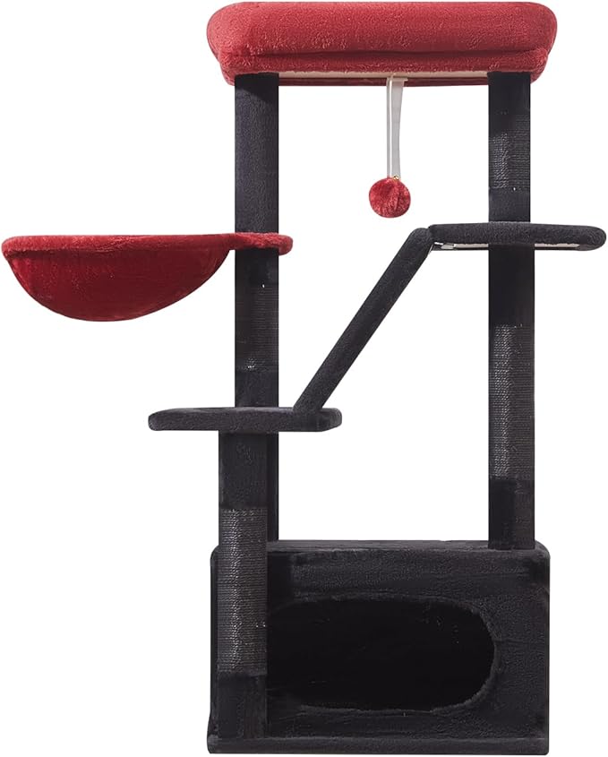 Taoqimiao Gothic Cat Tree,38.5-Inch Cat Tower for Indoor Cats,Suitable for Kittens with Luxurious cat condo with Adjustable Baskets and Luxurious Perch MS029SBR Black and Red