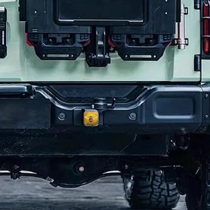 Hitch Cover Fits for 2-Inch Hitch,Golden Bee in Floral Galaxy Rubber Trailer Hitch Cover Tube Plug Insert,Car Exterior Accessories, Receiver Tube Hitch Plug