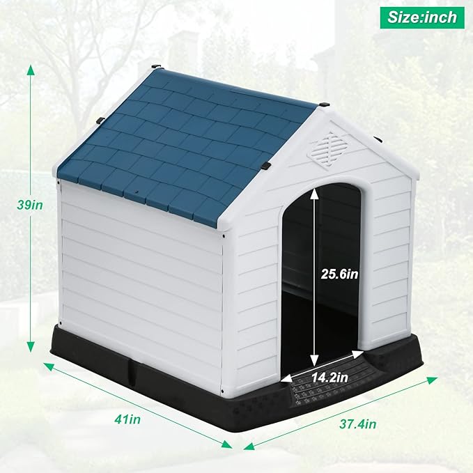 FDW Dog House Indoor Outdoor Durable Ventilate Waterproof Pet Plastic Dog House for Small Medium Large Dogs Insulated Puppy Shelter Kennel Crate with Air Vents and Elevated Floor
