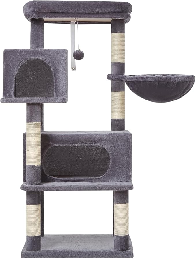 Taoqimiao Cat Tree,49-Inch Cat Tower for Indoor Cats,2 Luxurious cat condo with Adjustable Large Hanging Baskets and Large Luxurious Perch Smoky Gray MS029LG