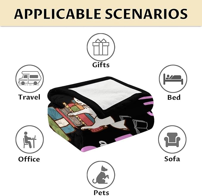 Cat Blanket Gifts - 40"x50" Cute Throw Blanket for Adults Kids - Black Soft Plush Throws for Bed, Couch & Travel