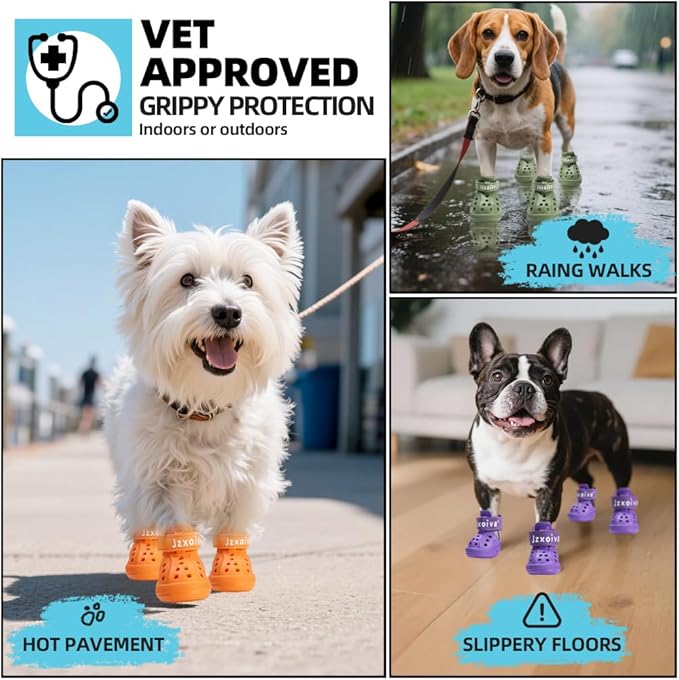 JZXOIVA Dog Shoes for Hot Pavement, Dog Booties for Small Dogs, Breathable Dog Boots & Paw Protectors, Adjustable Non-Slip Rain Booties, Waterproof Pets Sandals for Beach Purple Size 2