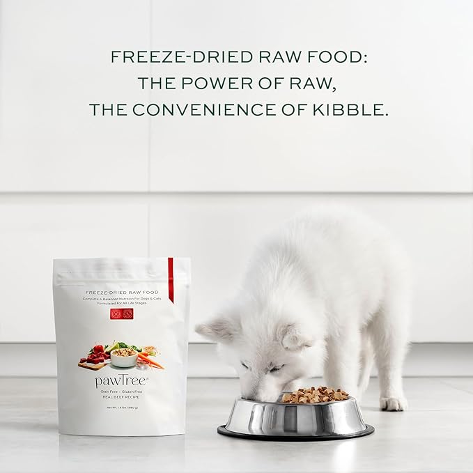 pawTree Freeze-Dried Raw Food for Dogs & Cats. Nutrient-Rich, All-Natural, Complete & Balanced Nutrition. Real Meat, Vegetables & Superfoods, Freeze-Dried for Maximum Nutrition (1.5 lbs, Beef)