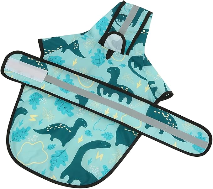 HDE Dog Raincoat Jacket Reflective Adjustable Hooded Pet Poncho Rain Coat with Leash Hole for Small to X-Large Dogs Dinosaurs - S