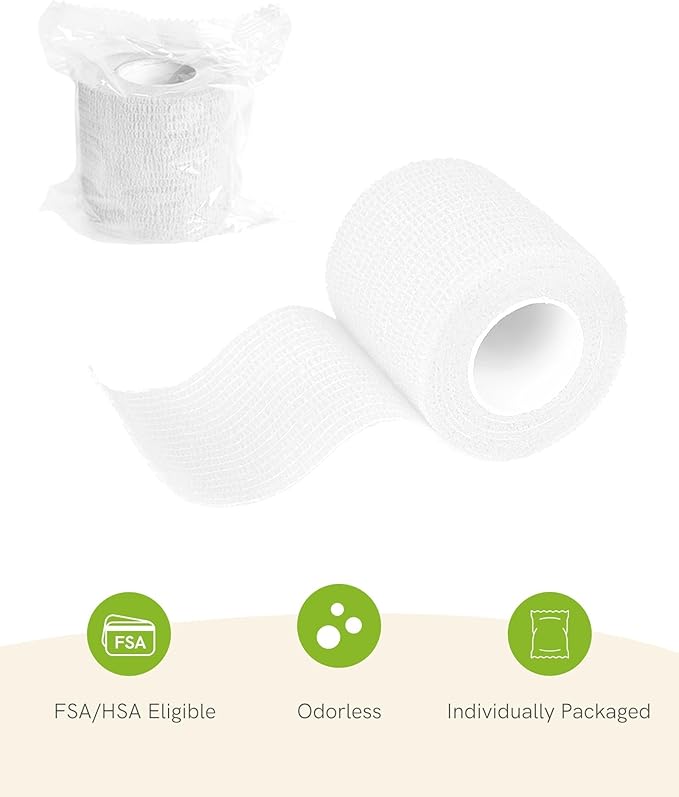 FriCARE Self Adhesive Bandage Wrap, Medical Tape in First Aid Kit, Cohesive Bandages for Wounds Sport Vet, 2 Inches X 5 Yards 6 Rolls, White