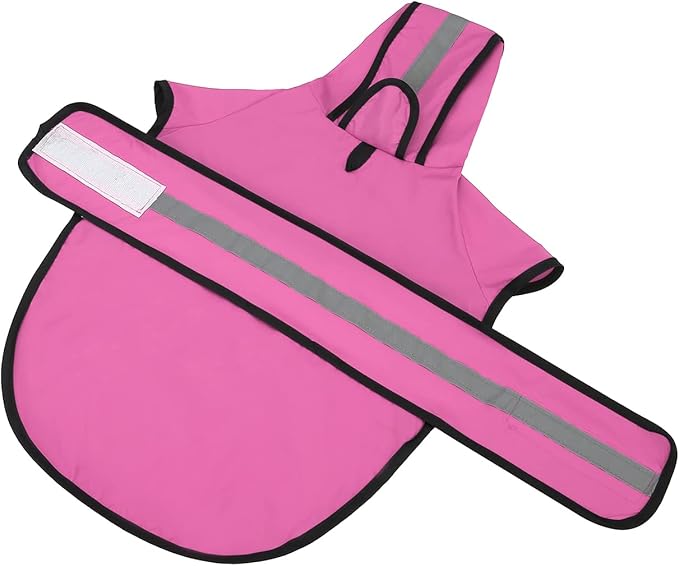 HDE Dog Raincoat Jacket Reflective Adjustable Hooded Pet Poncho Rain Coat with Leash Hole for Small to X-Large Dogs Pink - L