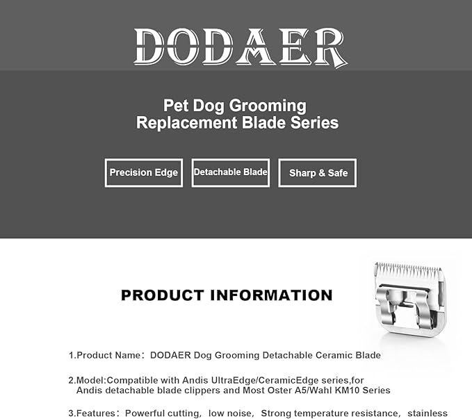 Detachable Pet Dog Grooming Clipper Ceramic Blade,Compatible with Andis Size 40 Cut Length 1/100"(0.25mm),Compatible with Oster A5, Wahl KM Series Clippers