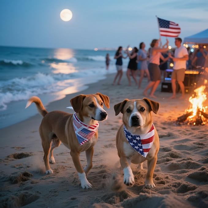 2PCS Dual-Layer Design Patriotic Dog Bandanas Outfit,Large Summer Triangle Reversible Memorial Day Independence Day American Flag 4th of July Scarf for Big Boy and Girl Dogs Red White Blue