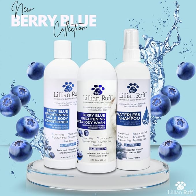 Lillian Ruff PRO Formula Berry Blue Brightening Dog Conditioner - Professional Whitening Conditioner, Hydrate Dry Skin, Soften, Detangle, Restore Shine - Provitamin B5, USA Made 128oz