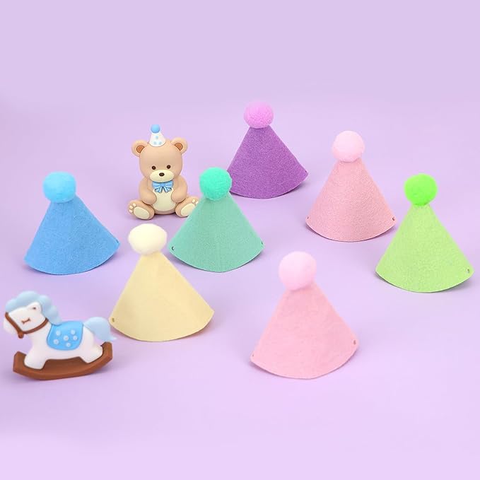 12pcs Mini Party Hats for Stuffed Animals, Macaron Hats Party for Dolls Dog Cat Rabbit Puppies Birthday Party Cone Hats Photo Prop