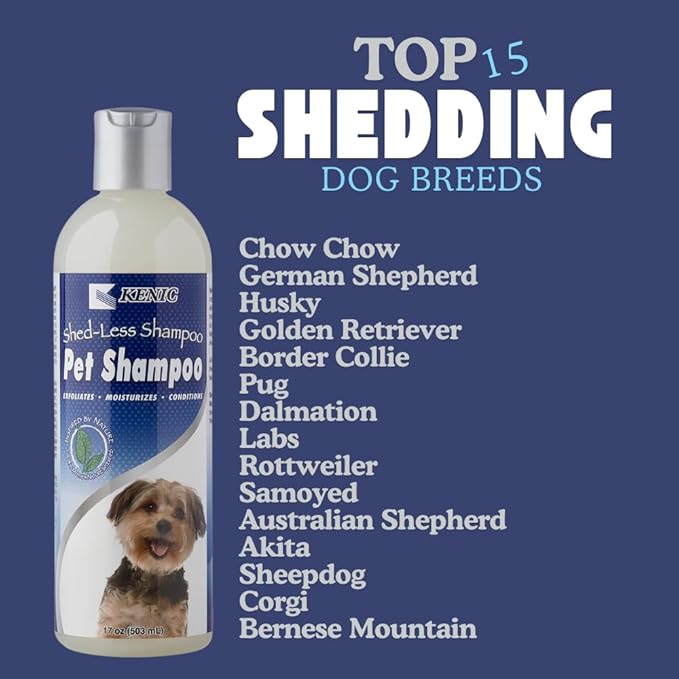 Kenic Deshedding Dog Shampoo, Proven to Reduce Shedding, Conditions Coat, Enriched with Omega 3 & 6, Vitamin E & B5, Gentle & Nourishing Formula, Made in USA