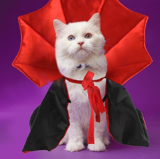 Pet Halloween Costumes Dogs Cats Halloween Vampire Pets Costume Cape Black Red Witch Stand-up Collar Cape Cat Puppy Cosplay Clothes Apparel for Pets Dress Up Accessories Halloween Party Decor
