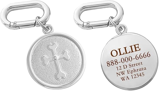 Dogs ID Tags Personalized Double Sided Deep Engraved Cat & Dog Collar Charm Round Shape Frosting Process Silver/Gold Plated