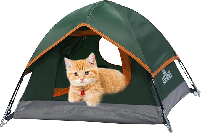 Pet Camping Tent, Outdoor Waterproof Cat House 21.6x21.6x14.9'', Army Green, S.