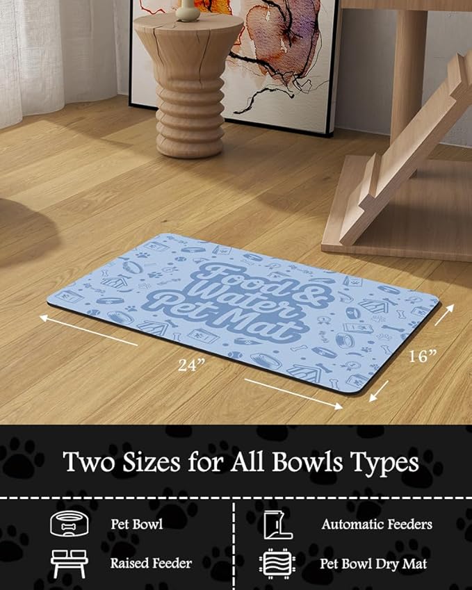 Pet Feeding Mat-Absorbent Dog Mat for Food and Water Bowl-No Stains Quick Dry Water Dispenser Mat-Dog Accessories Pet Supplies-Bowl for Messy Drinkers(Words,16"x24"