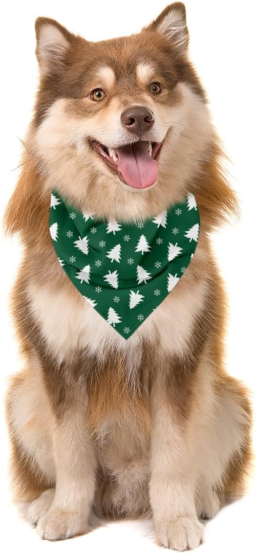 Dog Bandanas, Christmas Dog Bandanas, Christmas Tree Decor Dogs Bandana, Green Xmas Bandana for Small Medium Dogs, Pet Triangle Scarf