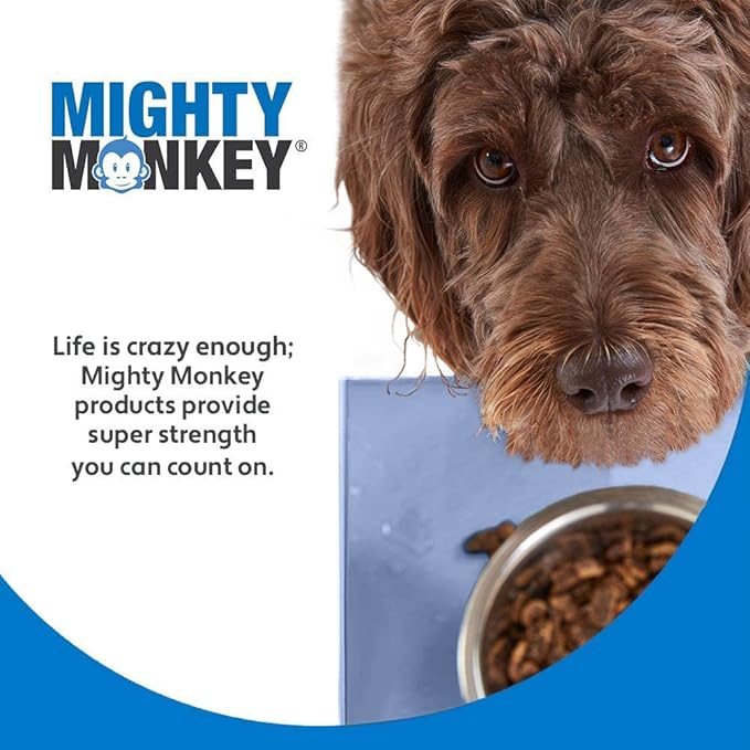 MIGHTY MONKEY 100% Waterproof Dog Food Mat, Raised Edges Silicone Pet Feeding Placemat for Cat, Dogs, Pet Bowls, High Lipped Tray Prevents Water Spills, Food on Floor, Dishwasher Safe, 24x16, Lt Blue
