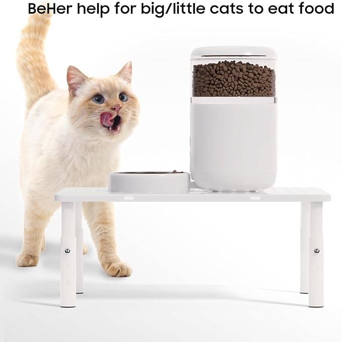 Adjustable Automatic Cat Feeder Stand - Non-Slip Elevated Holder for Cats/Puppies, Fits Most Automatic Feeders & Water Dispensers, White(Holder ONLY)
