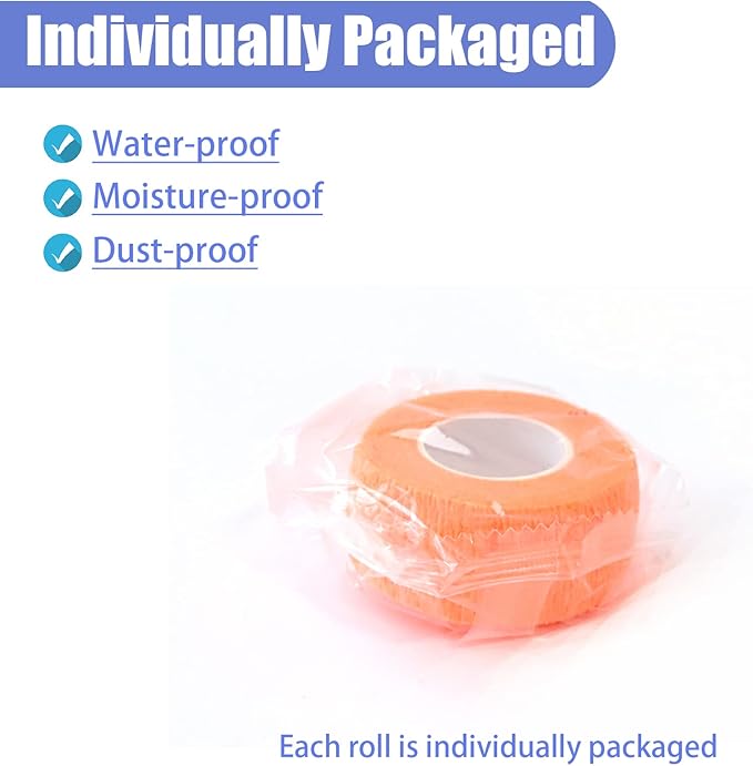 9 Pack 1" x 5 Yards Self Adhesive Bandage Wrap Self Stick Wrap for Ankle, Wrist, Finger, Sports, Breathable Cohesive Vet Tape for Pets (Light Orange)