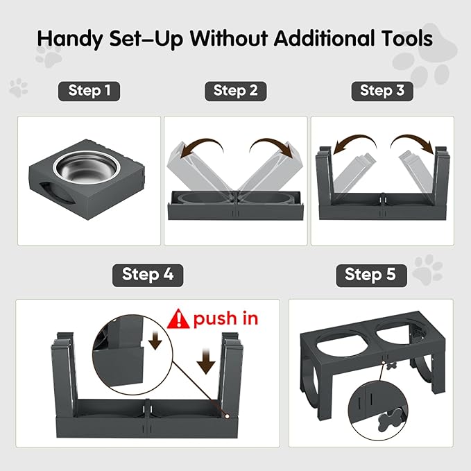 XIAZ Elevated Dog Bowls Large Breed Raised Dogs Bowl Stand Large/Medium Sized Dog 1L Food Water Bowl Stands 5 Heights Adjustable 9/11/12/14in Grey Pet Feeder Dish Station