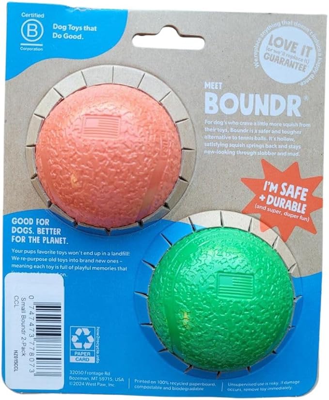 WEST PAW Boundr Durable Dog Ball Toy Interactive Play for Chewing Fetch and Training- Made in USA from Safe Materials Reliable Design Dogs in Cardinal Red/Clover Green, 2 Pack