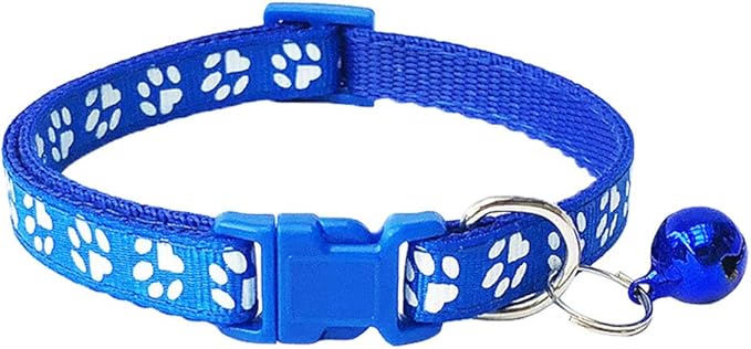 CHBORCHICEN 2-Pack Footprint & Reflective Cat Collar with Bell Basic Dog Cat Collar Buckle Adjustable Polyester Cat Dog Collar or Seatbelts (Small, Blue)