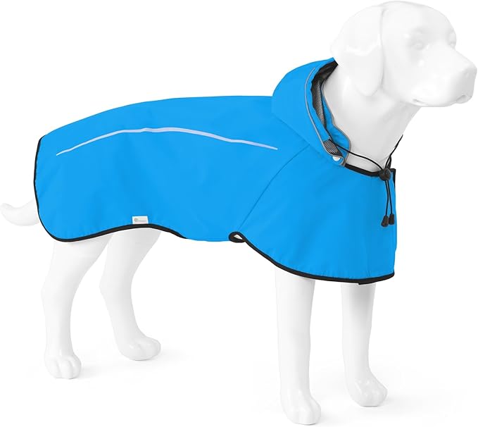 Mile High Life Dog Raincoat, Adjustable Waterproof Pet Rain Jacket, Reflective Hooded Poncho for Small Medium Large Dogs, Lightweight Breathable Pet Rain Coat (Blue,L Chest 26"-33")