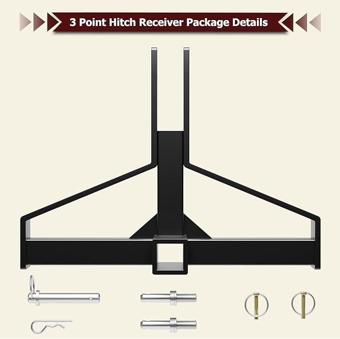 Heavy Duty 3 Point Trailer Hitch with 2" Receiver - Category 1 Tractor Quick Hitch Drawbar Adapter, 1500Lbs Capacity, Compatible with Kubota, Yanmar, Kioti, Cat, BX