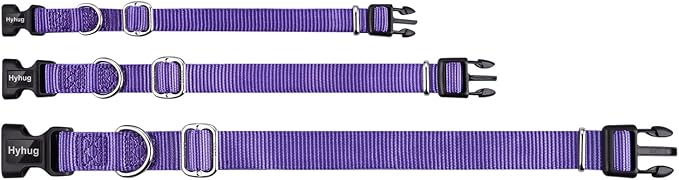 Hyhug Pets Solid Color Classic Regular Soft Nylon Basic Collar for Medium Breeds Dogs, Unique Design Adjustment Triglide Slide (Buckle) Can Attached Name Tag Accessories. (Medium, Ultra Violet)