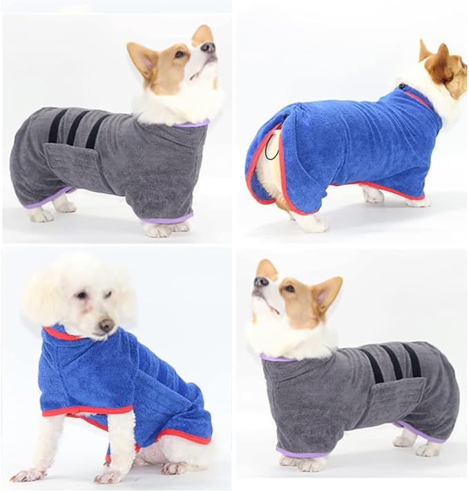 Dog Drying Coat Bathrobe Towel,Microfibre Material Fast Drying Super Absorbent Dog Bath Robe, Pet Quick Drying Moisture Absorbing with Adjustable Collar and Waist