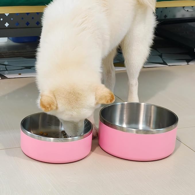 LIANLAI Stainless Steel Dog Bowls, Rust-Resistant Pet Bowls, Non Slip Dog Water Bowl, Versatile Feeding Bowls(Pink,40 oz)