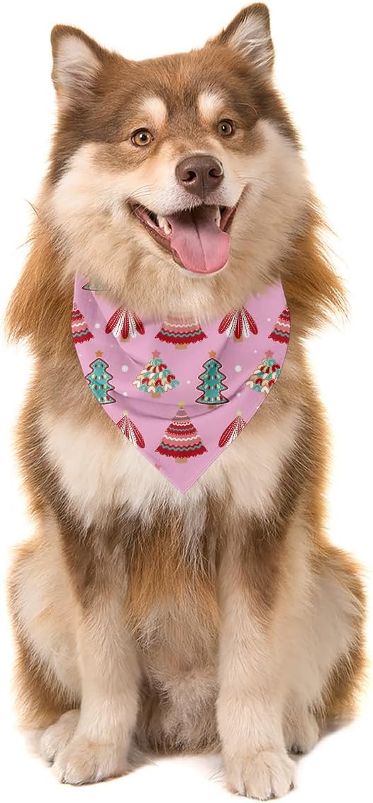 Christmas Dog Bandanas, Dog Bandanas, Christmas Tree Decor Dogs Bandana, Pink Xmas Bandana for Small Medium Dogs, Pet Triangle Scarf