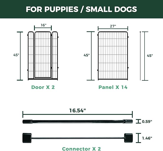 FXW Homeplus Unleashed Indoor Dog Playpen - Stress-Free and Safe Play, Heavy Duty 45 Inch 16 Panels Dog Pen with Connectors (Pack of 2) for Large Dogs, Black│Patented