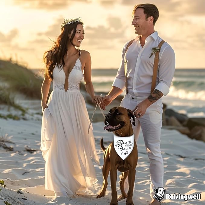 Engagement Gift for Couples Dog Bandana 1 Pack 2 Pattern Reversible, She Said Yes Dog Bandanas,Wedding Party Triangle Scarf for Medium to Extra Large Breed Dogs(X-Large)