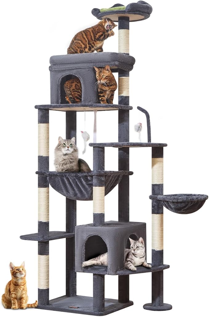 Taoqimiao 83In Heavy Duty Cat Tree, Suitable 20lb+ Large Cats, XXL-Cat Tower for Indoor Cats Large Adult, 2 Luxurious Cat Cando with 8 Scratching Posts,Oversized Metal Hammocks,Smoky Gray MS032G