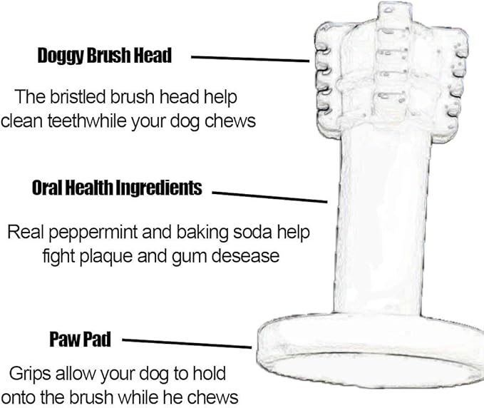 Bullibone Brusher: Dog Teeth Cleaning Brushing Toothbrush Stick - Long Lasting Nylon Peppermint Chew Toy for Dog Oral Care and Dental Health for Small Dogs and Puppies