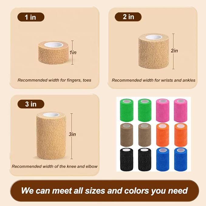 12 Pack Self Adhesive Bandage Wrap,3" X 5 Yards Black Elastic Cohesive Bandage for Sports,Wrist,Ankle,Vet Wrap,Grip Tape