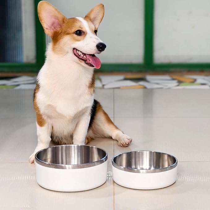 LIANLAI Stainless Steel Dog Bowls, Rust-Resistant Pet Bowls, Non Slip Dog Water Bowl, Versatile Feeding Bowls (White,40 oz)