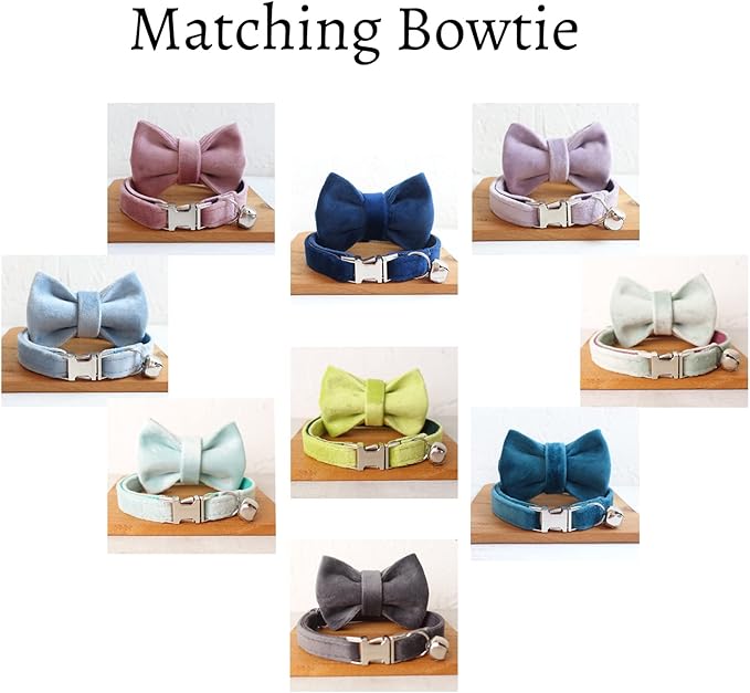 Personalized Cat Collar with Custom Name Plate with Bell, Adjustable Velvet Tough Nylon Cat ID Collars, Customize Engraved Metal Buckle Pet Name and Number