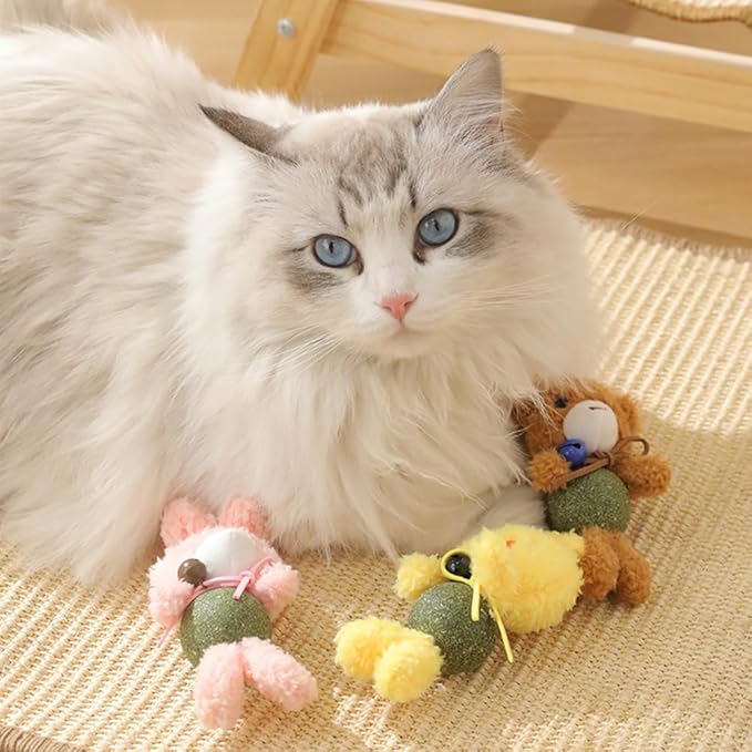 Cat Toys with Catnip Kitten Chew Bite Supplies Boredom Relief Fluffy Kitty Teeth Cleaning Chewing Cat Lovers Interactive Plush Gift (New Rabbit)