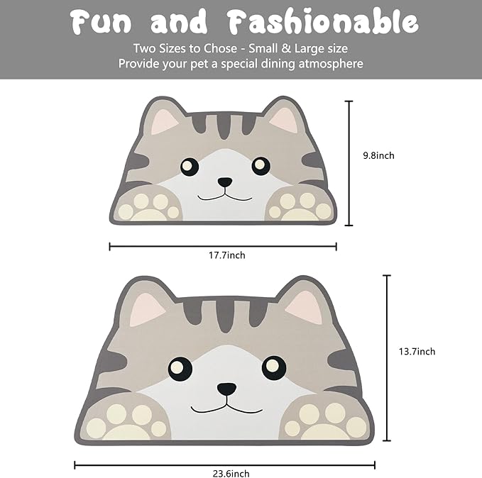 Grey Cat Food & Water Mats - Absorbent Pet Feeding Placemats 23.6 * 13.7 inch