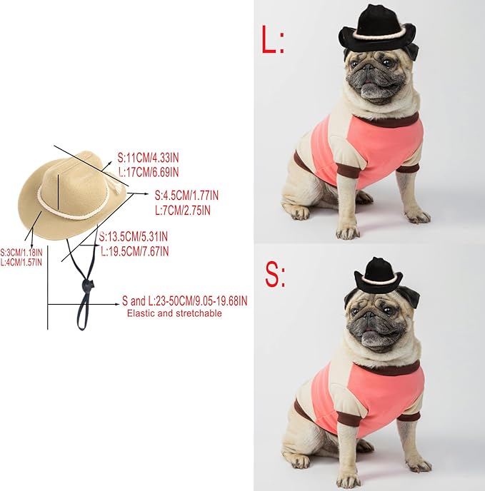 Dog Cowboy Hat Cat Cowboy Hat Pet Cowboy Costume Mini Cowboy Hat for Dogs Cat Holiday Halloween Pet Party Decoration (Black-style3, Small)