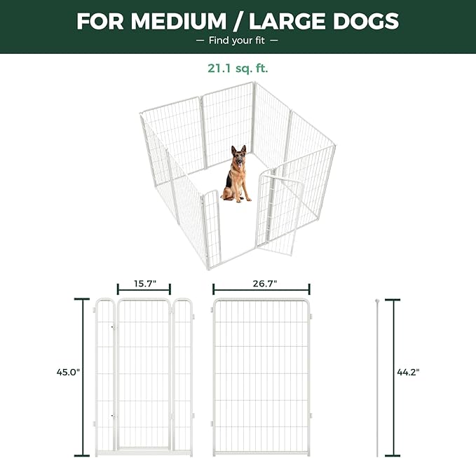 FXW Homeplus Unleashed Indoor Dog Playpen - Stress-Free and Safe Play, Heavy Duty 45 Inch 8 Panels with Playpen Camera Mount for Large Dogs, White│Patented