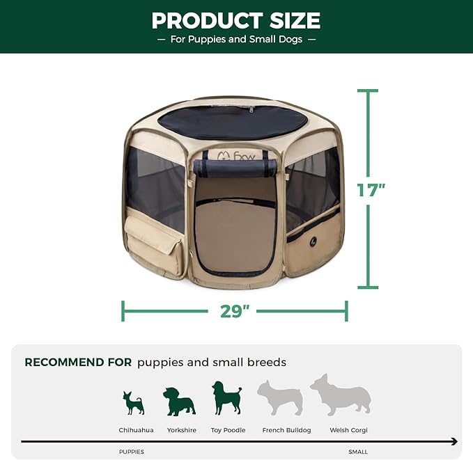 FXW Gotent Unleashed Dog Playpen Designed for Indoor/Outdoor/Travel Use, Suitable for Puppy and Small Dogs, Portable & Foldable, 29 inch│Patent Pending
